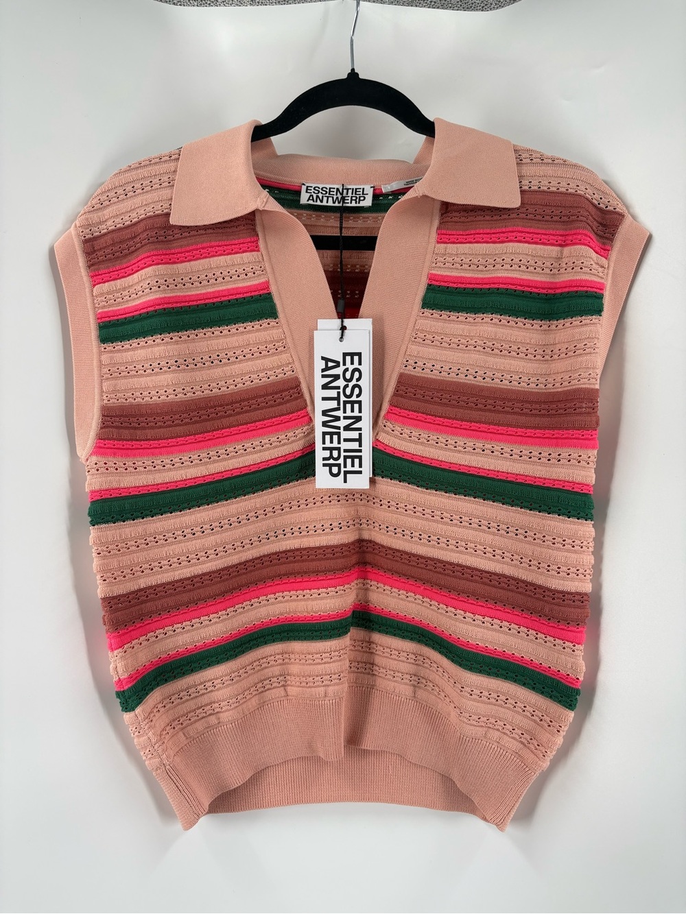 Essentiel Antwerp Pink Striped Knit Tank Top